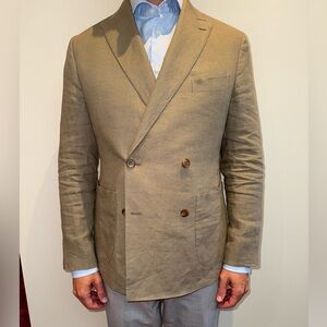 Harold British Tab Linen Double-Breasted Suit – 40R